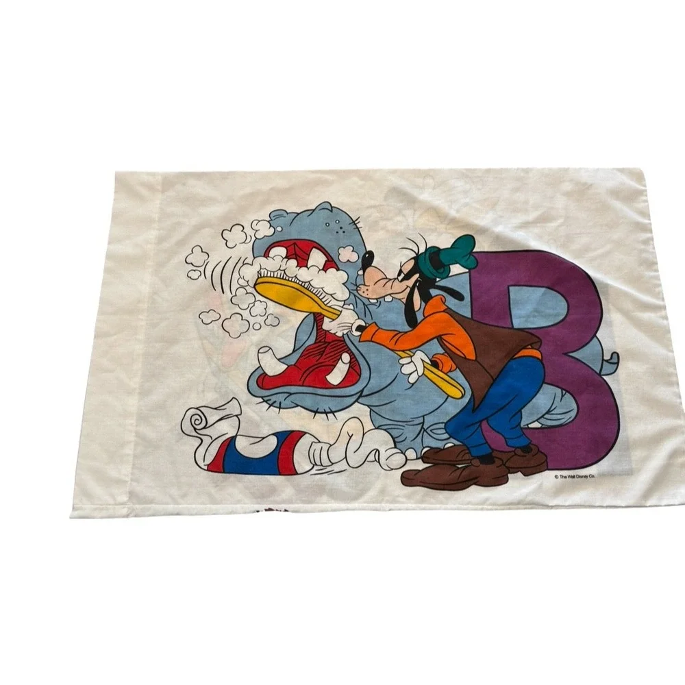 Vintage 90s Disney Mickey Minnie Donald Goofy Roller Coaster Pillowcase 18 x 29